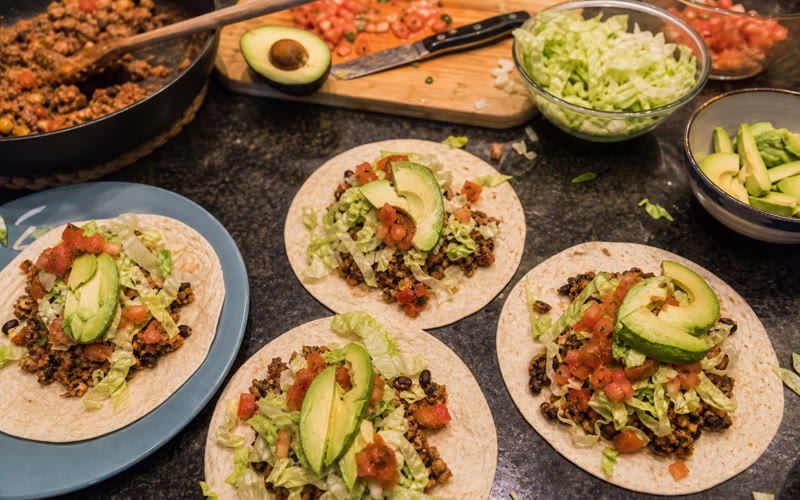 Loaded tacos with the 75% filling and fresh toppings